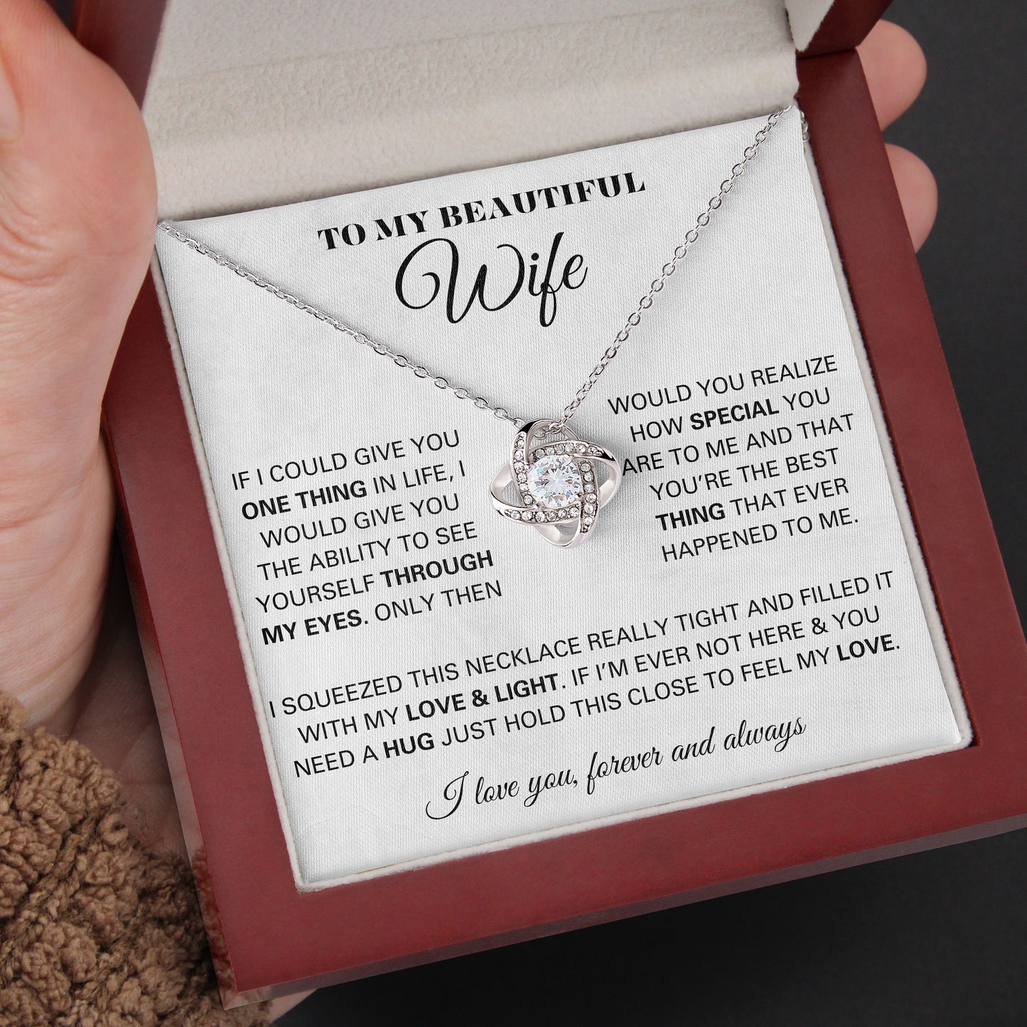 To My Beautiful Wife | "Always Here" | Love Knot Necklace