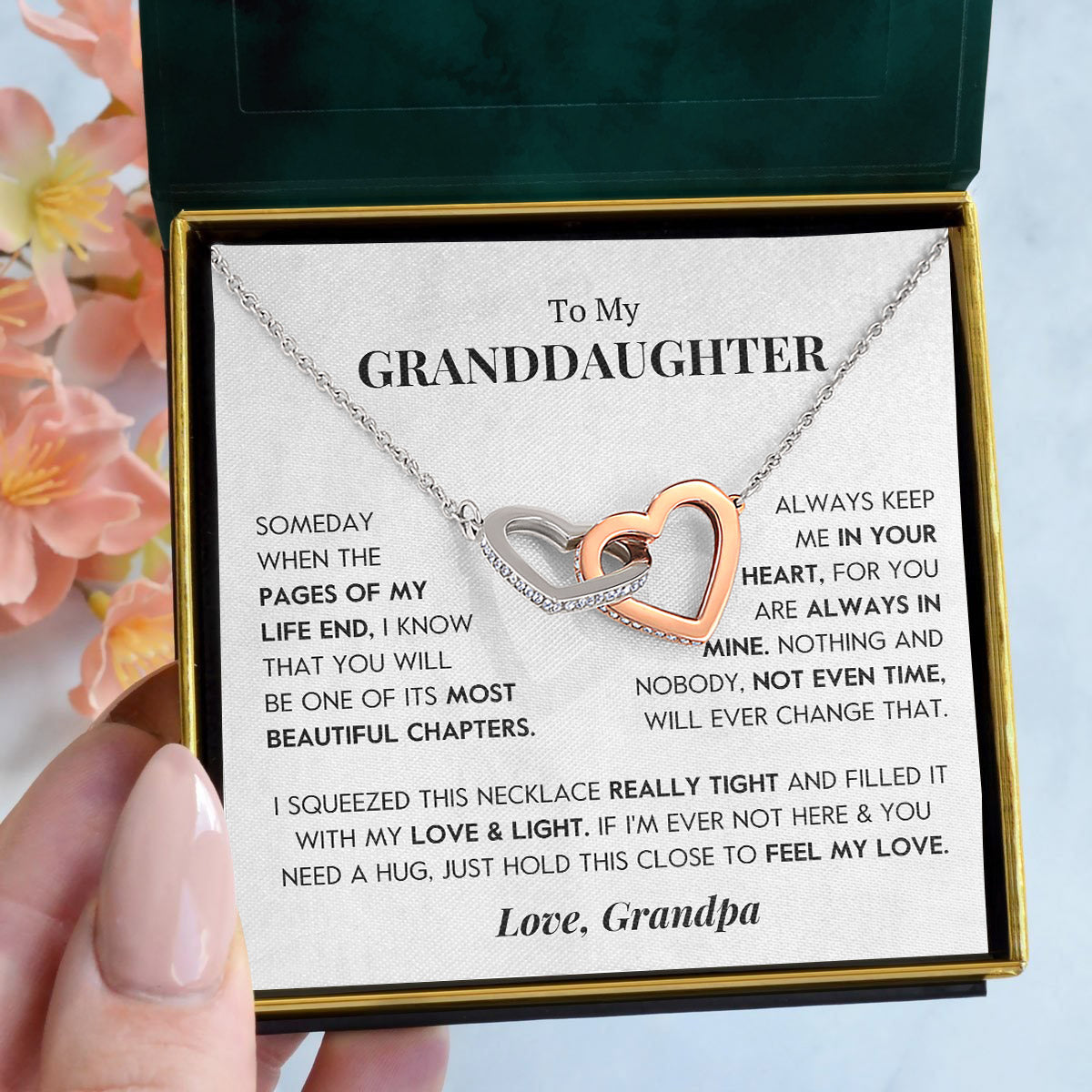 To My Granddaughter | "Most Beautiful Chapter" | Interlocking Hearts Necklace