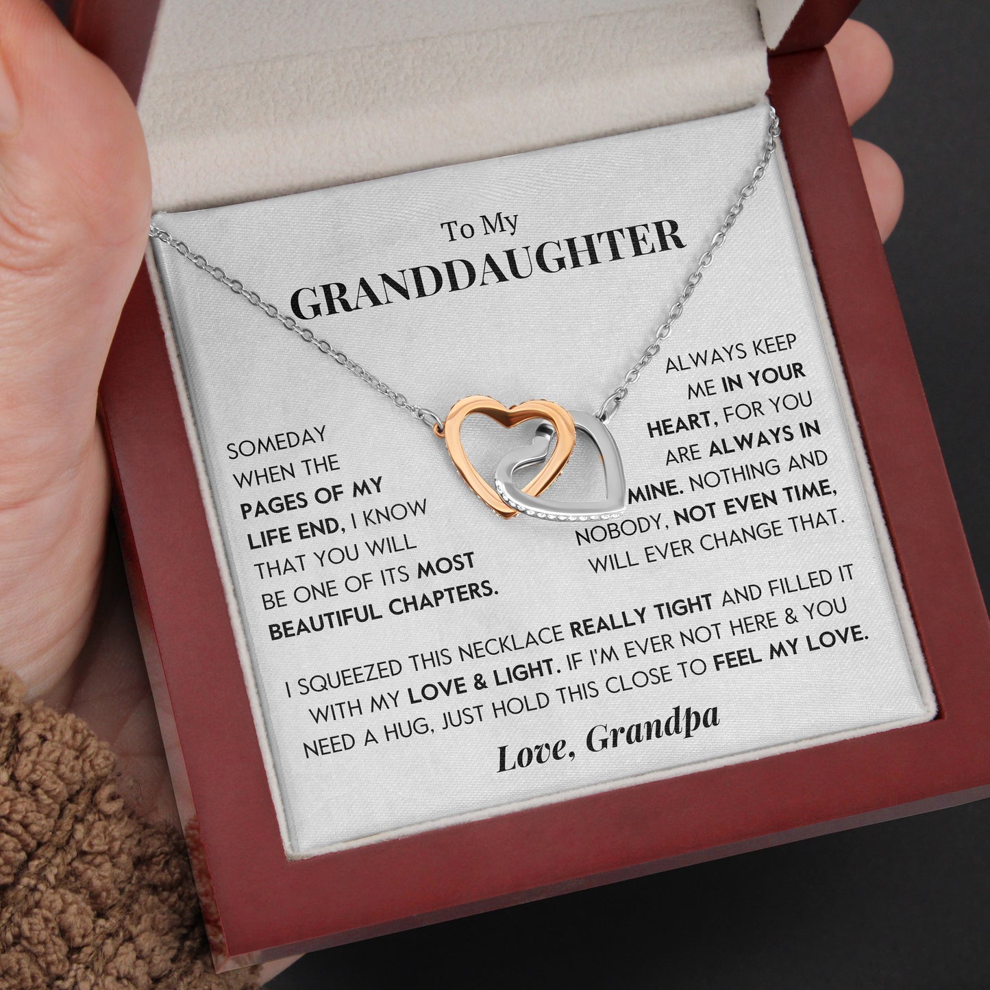 To My Granddaughter | "Most Beautiful Chapter" | Interlocking Hearts Necklace