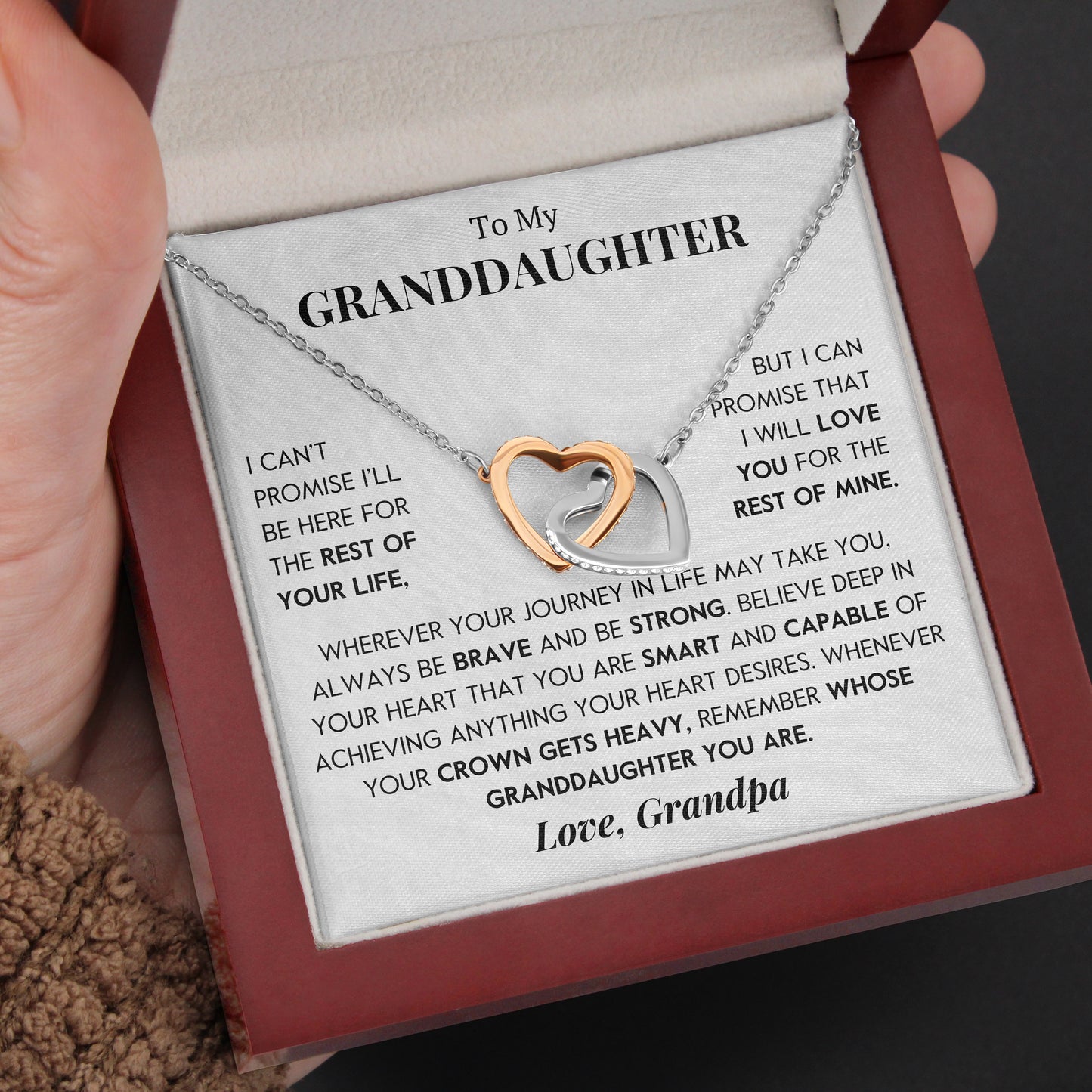 To My Granddaughter | "Brave and Strong" | Interlocking Hearts Necklace