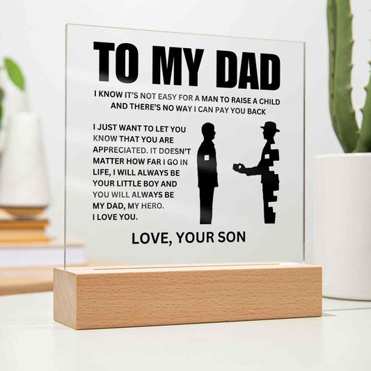 To My Dad | "My Hero" | Acrylic LED Lamp - Right In The Feels