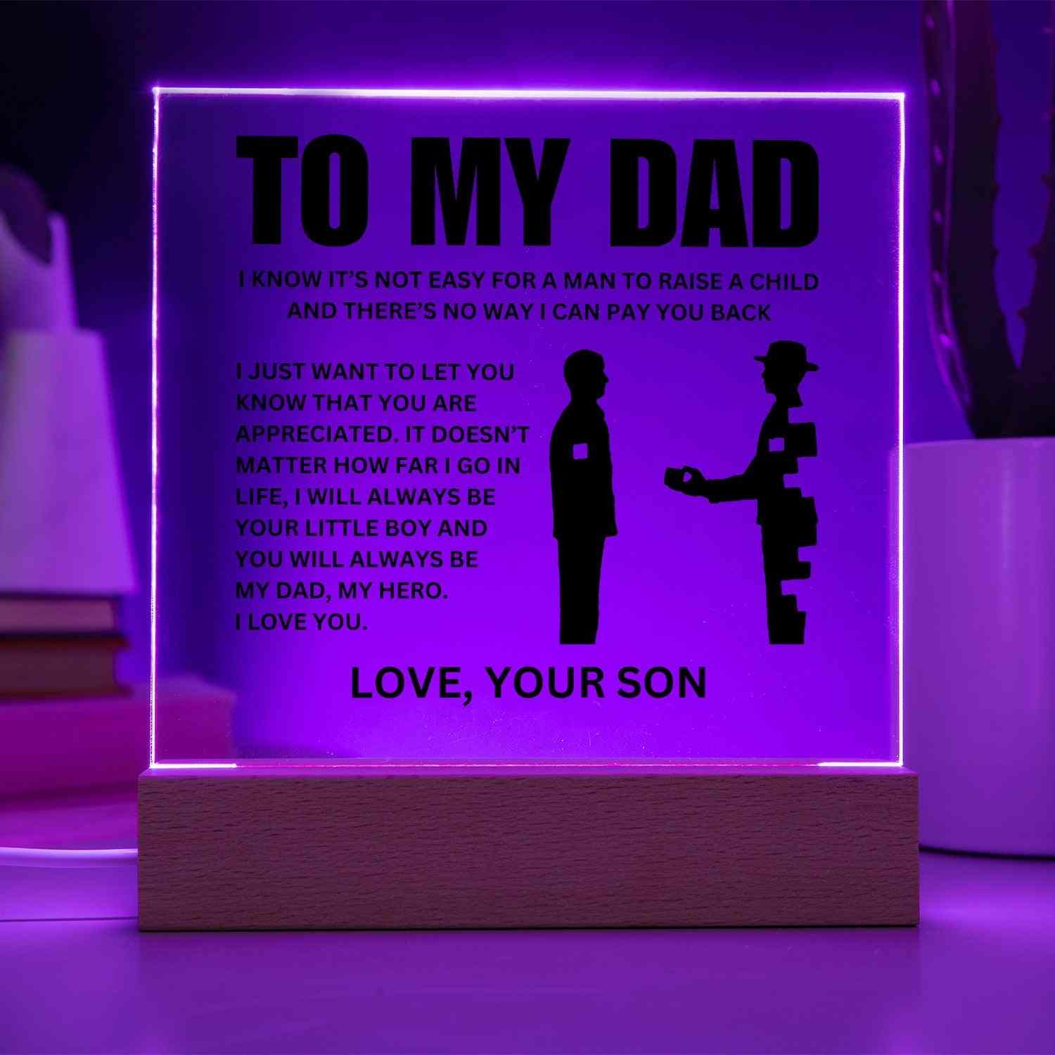 To My Dad | "My Hero" | Acrylic LED Lamp - Right In The Feels